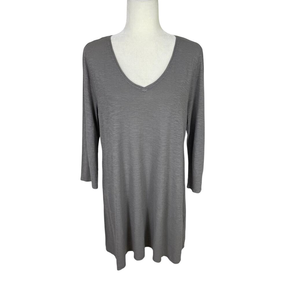 Eileen Fisher Hemp Organic Cotton Tunic Top Taupe Large Minimalist Lagenlook